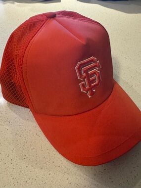 New Era dark orange Mesh Trucker Hat worn once!!
